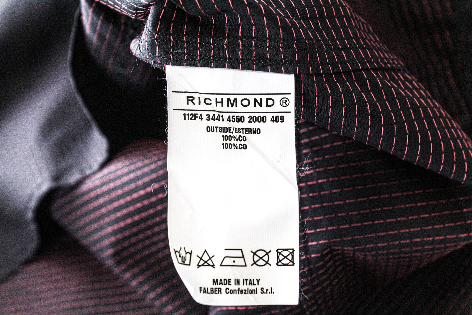 RICHMOND Men's Shirt 48 Navy Dark Pink Dot Pattern Long Sleeve Pure Cotton