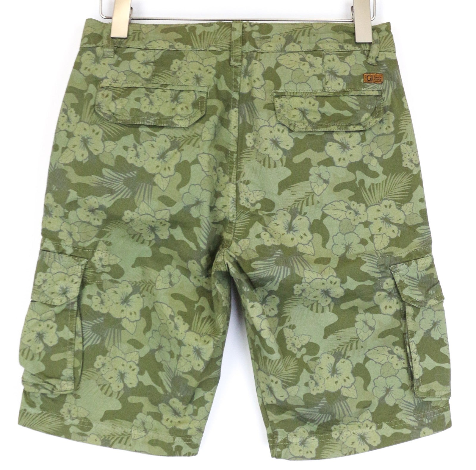 GAUDI JEANS Men's Shorts W29 Green Cargo Lined Pure Cotton Floral Print Style