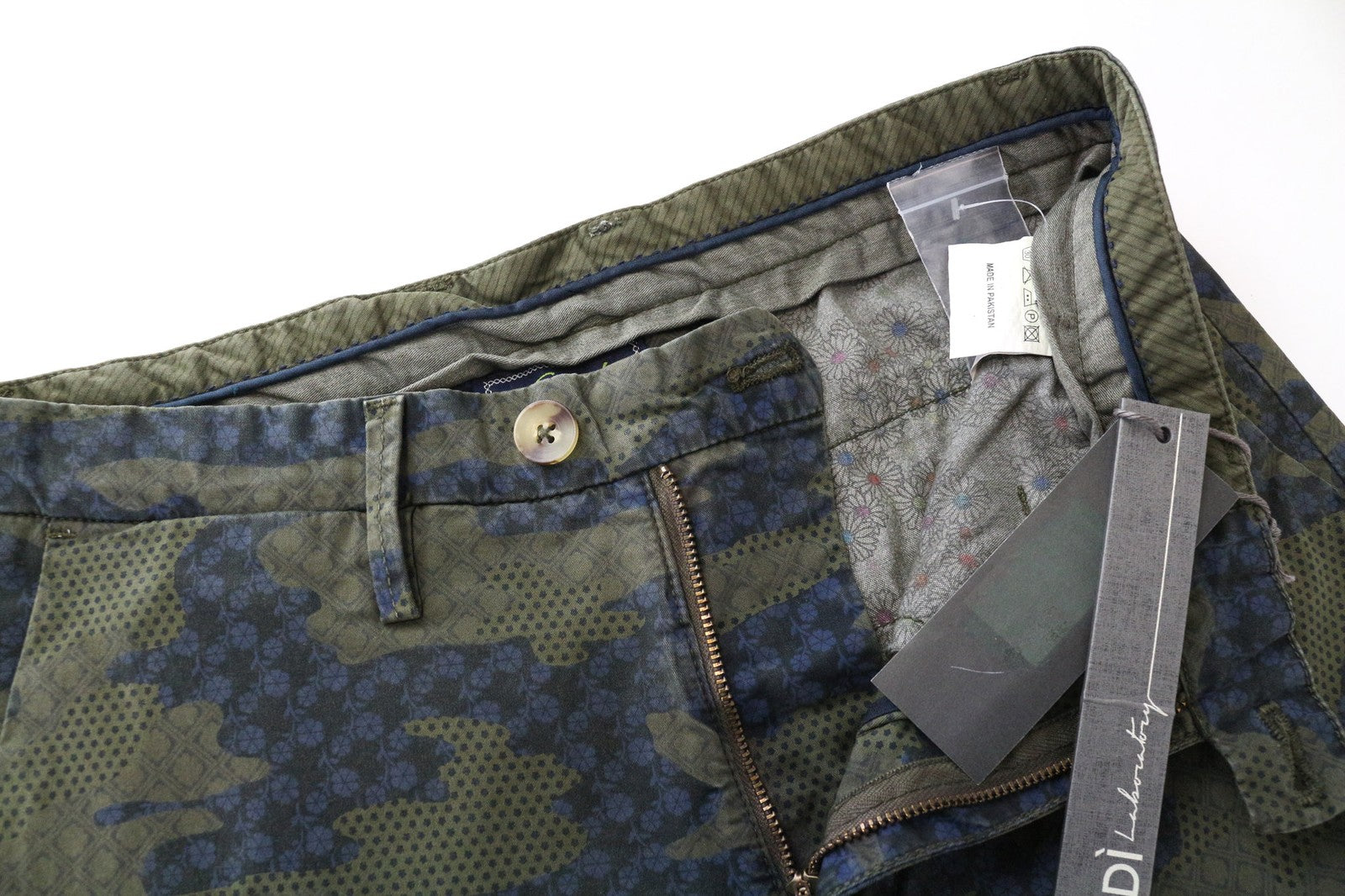 GAUDI vyriški šortai 44 W30 žali mėlyni raštuoti medvilniniai tamprūs laisvalaikio vasariniai drabužiai 