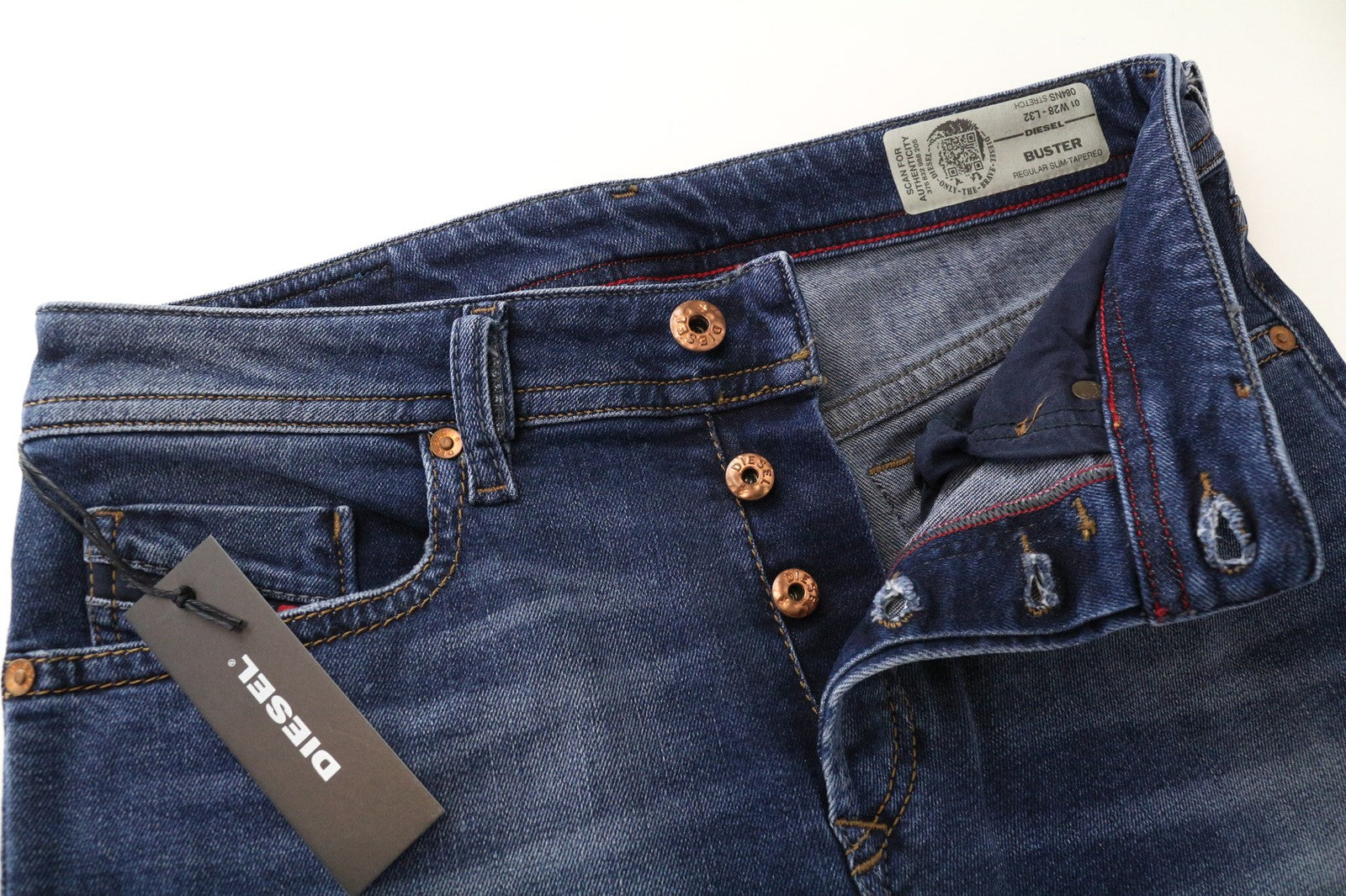 DIESEL Buster 084NS Men's Jeans W28/L32 Blue Tapered Slim Cotton Stretch Washed