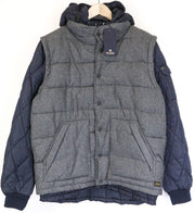 SCOTCH & SODA Men's Puffer Jacket XL Grey Wool Blend Padded Hooded Melange