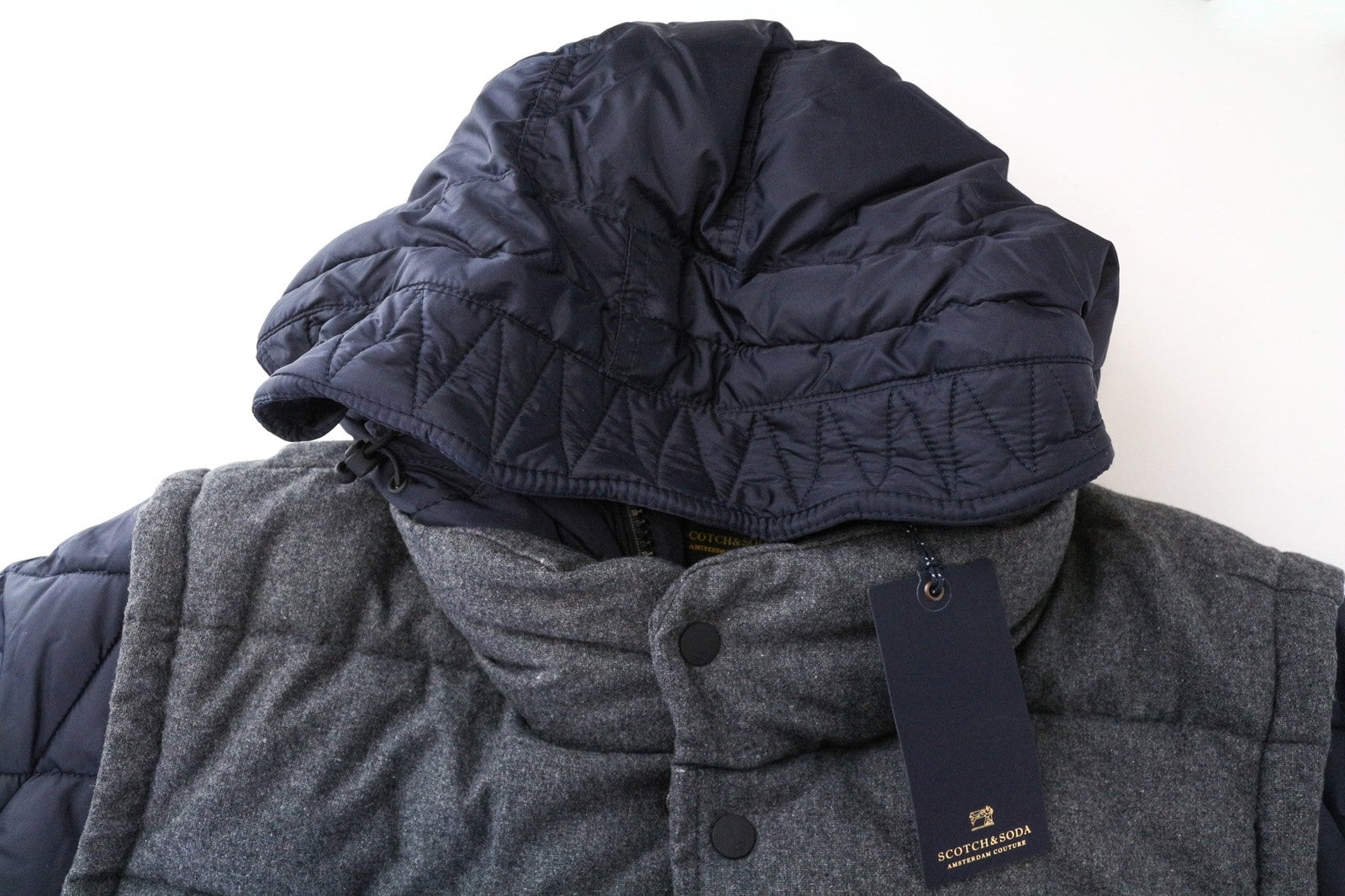 SCOTCH & SODA Men's Puffer Jacket XL Grey Wool Blend Padded Hooded Melange