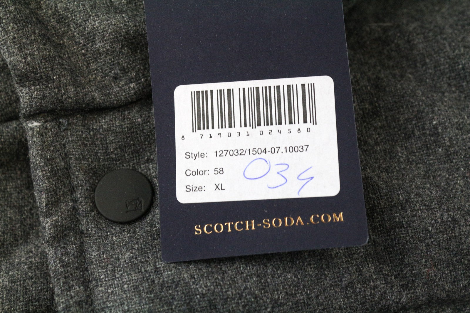 SCOTCH & SODA Men's Puffer Jacket XL Grey Wool Blend Padded Hooded Melange