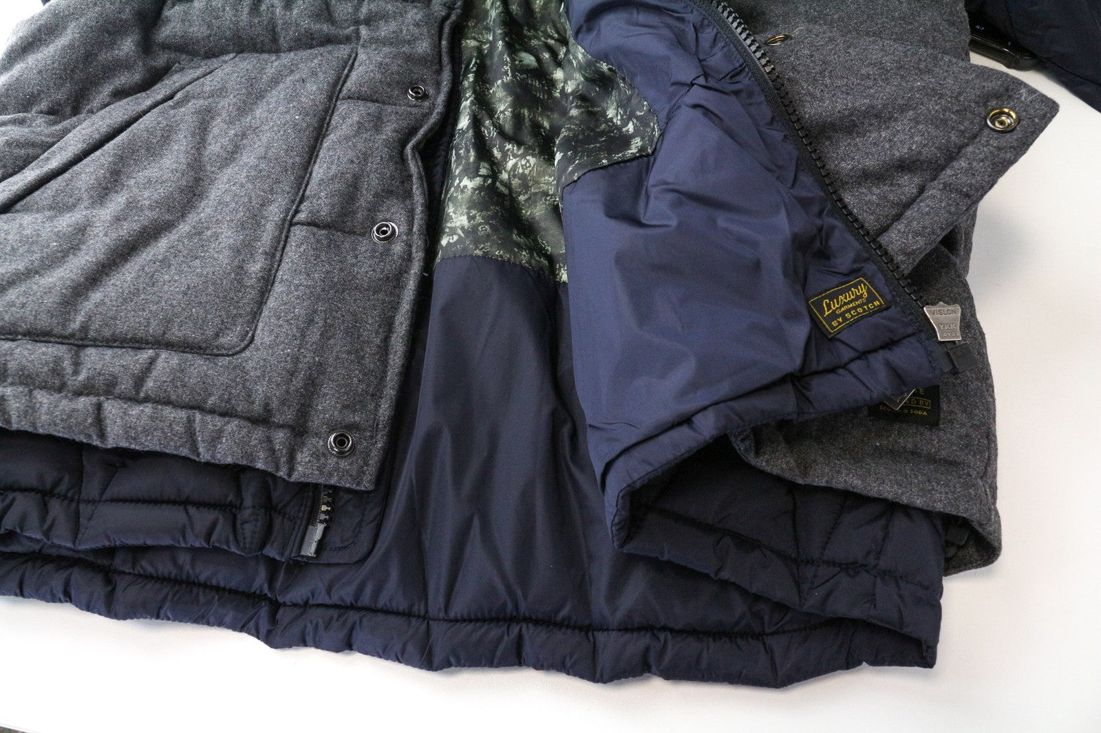 SCOTCH & SODA Men's Puffer Jacket XL Grey Wool Blend Padded Hooded Melange