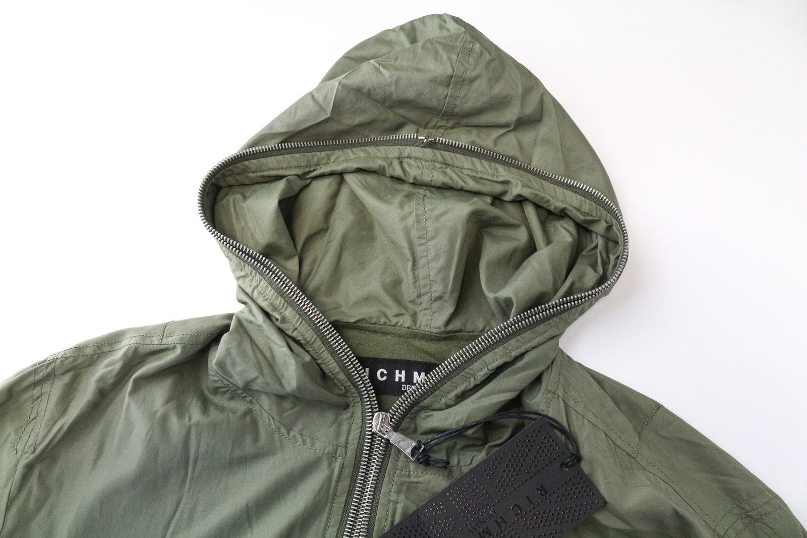 RICHMOND Men's Jacket IT48 Olive Green Hooded Windbreaker Ribbed Logo Casual