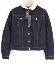 REPLAY Women's Denim Jacket M Blue Short Stretch Teddy Lined Collared Button