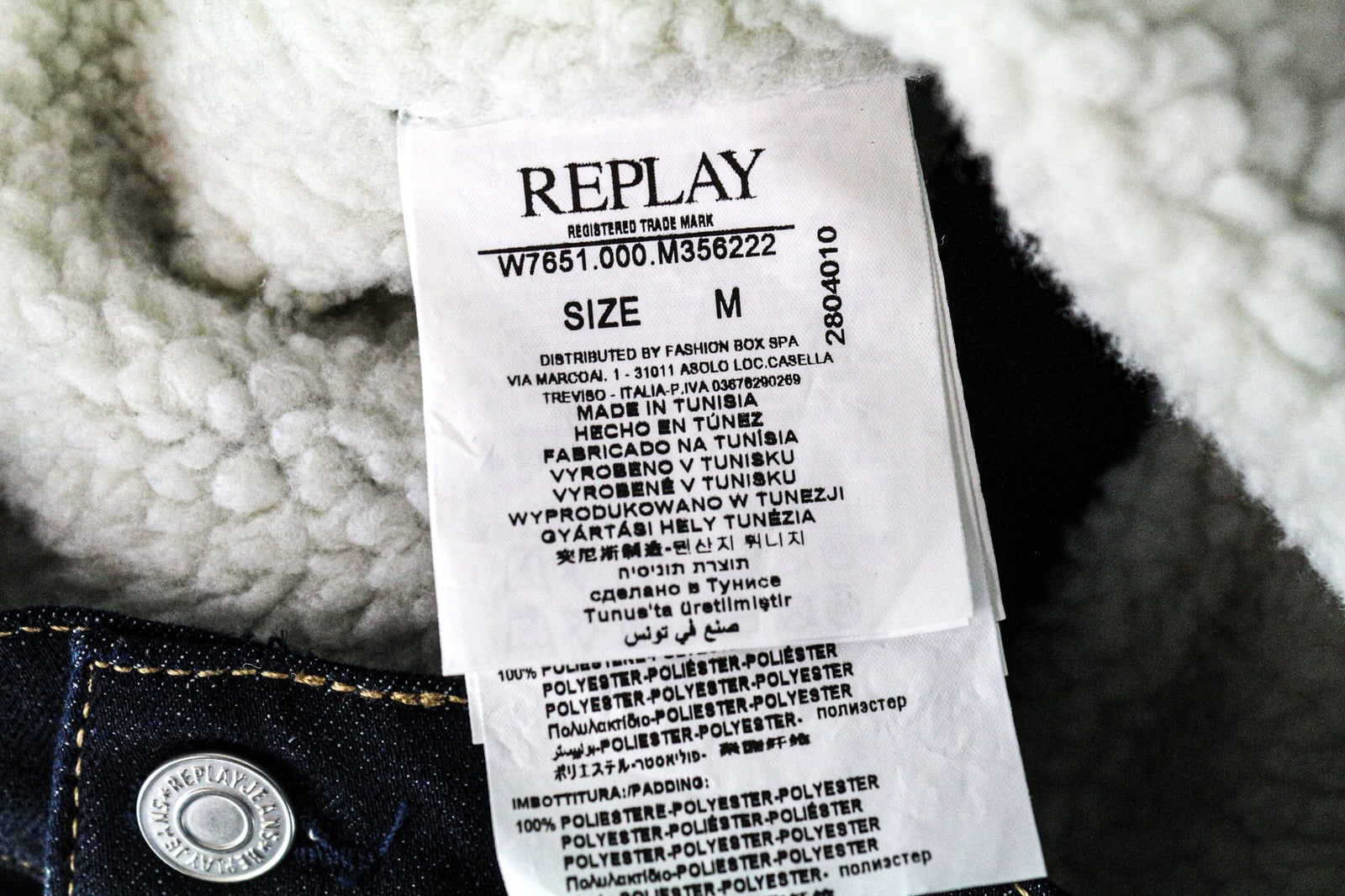 REPLAY Women's Denim Jacket M Blue Short Stretch Teddy Lined Collared Button