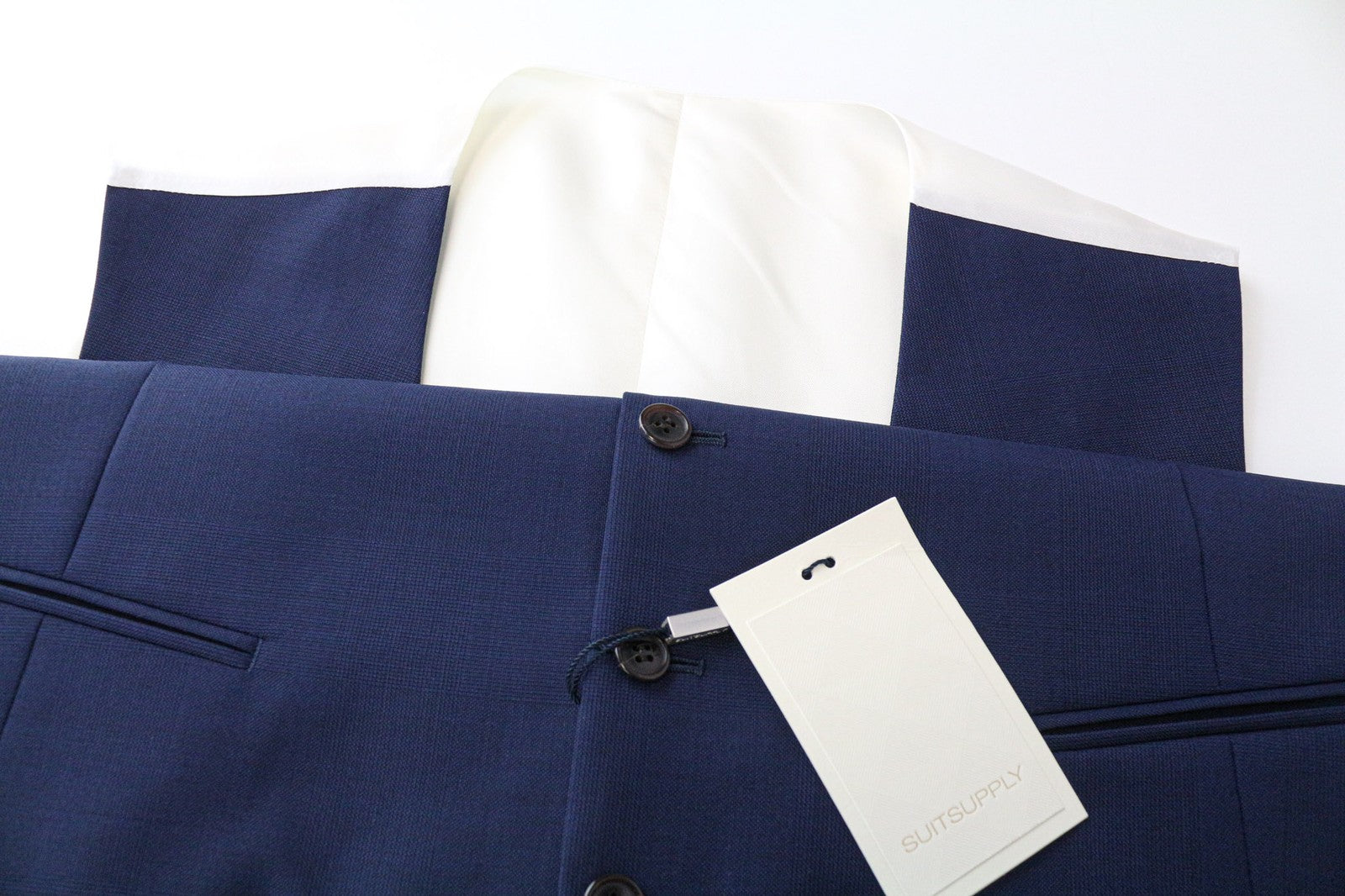 SUITSUPPLY Ferrara Men's Waistcoat UK48S Blue Wool Lined Single-Breasted Classic