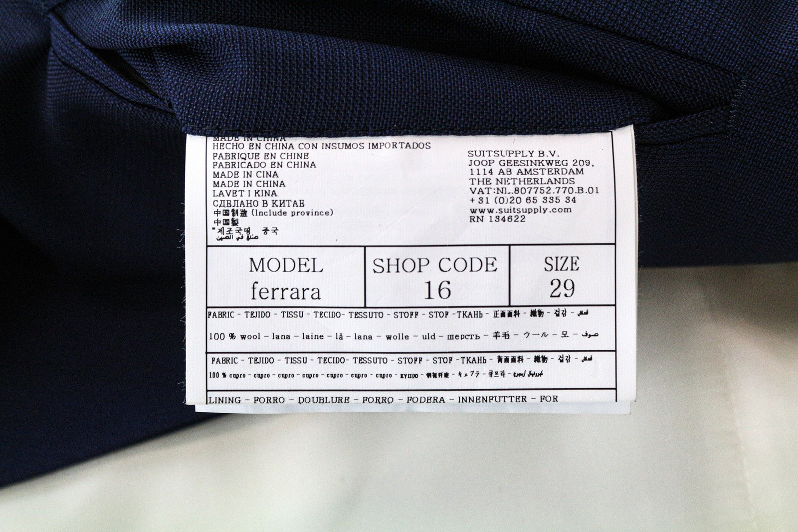 SUITSUPPLY Ferrara Men's Waistcoat UK48S Blue Wool Lined Single-Breasted Classic