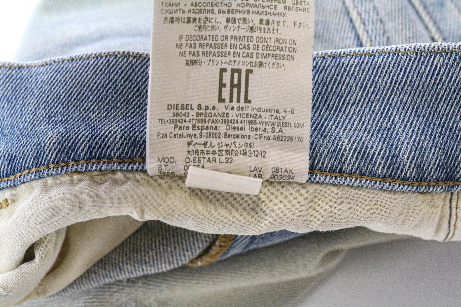 DIESEL D-Eetar 081AK Men's Jeans W34/L32 Blue Carrot Slim Distressed Stretch