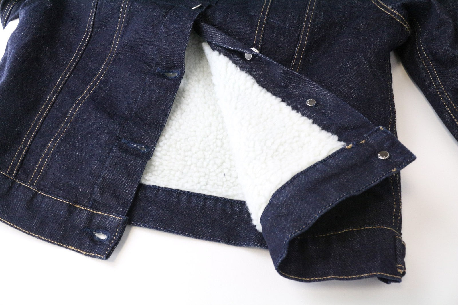 REPLAY Women's Jacket L Dark Blue Denim Cotton Faux Fur Teddy Lined Buttoned