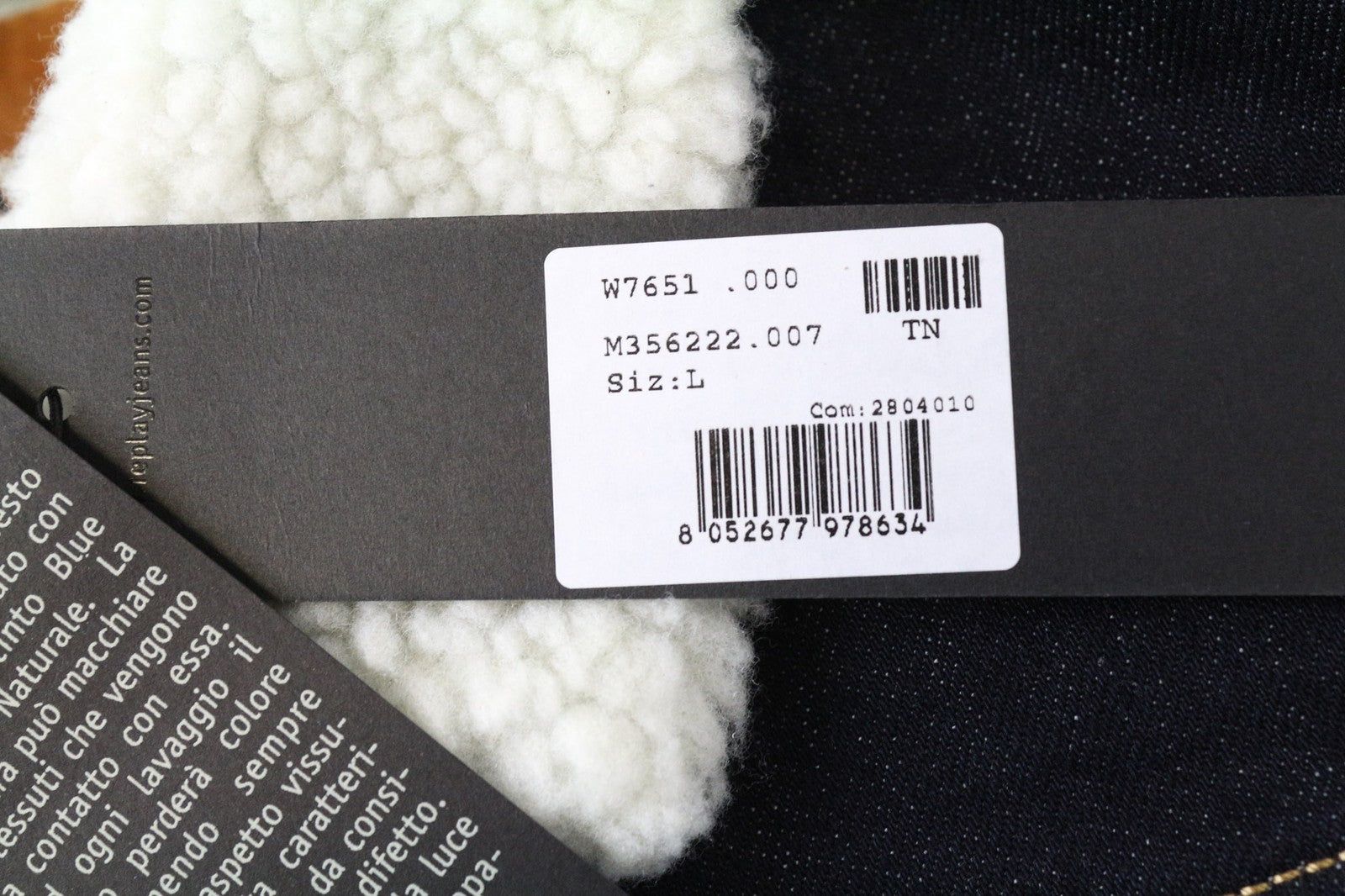 REPLAY Women's Jacket L Dark Blue Denim Cotton Faux Fur Teddy Lined Buttoned