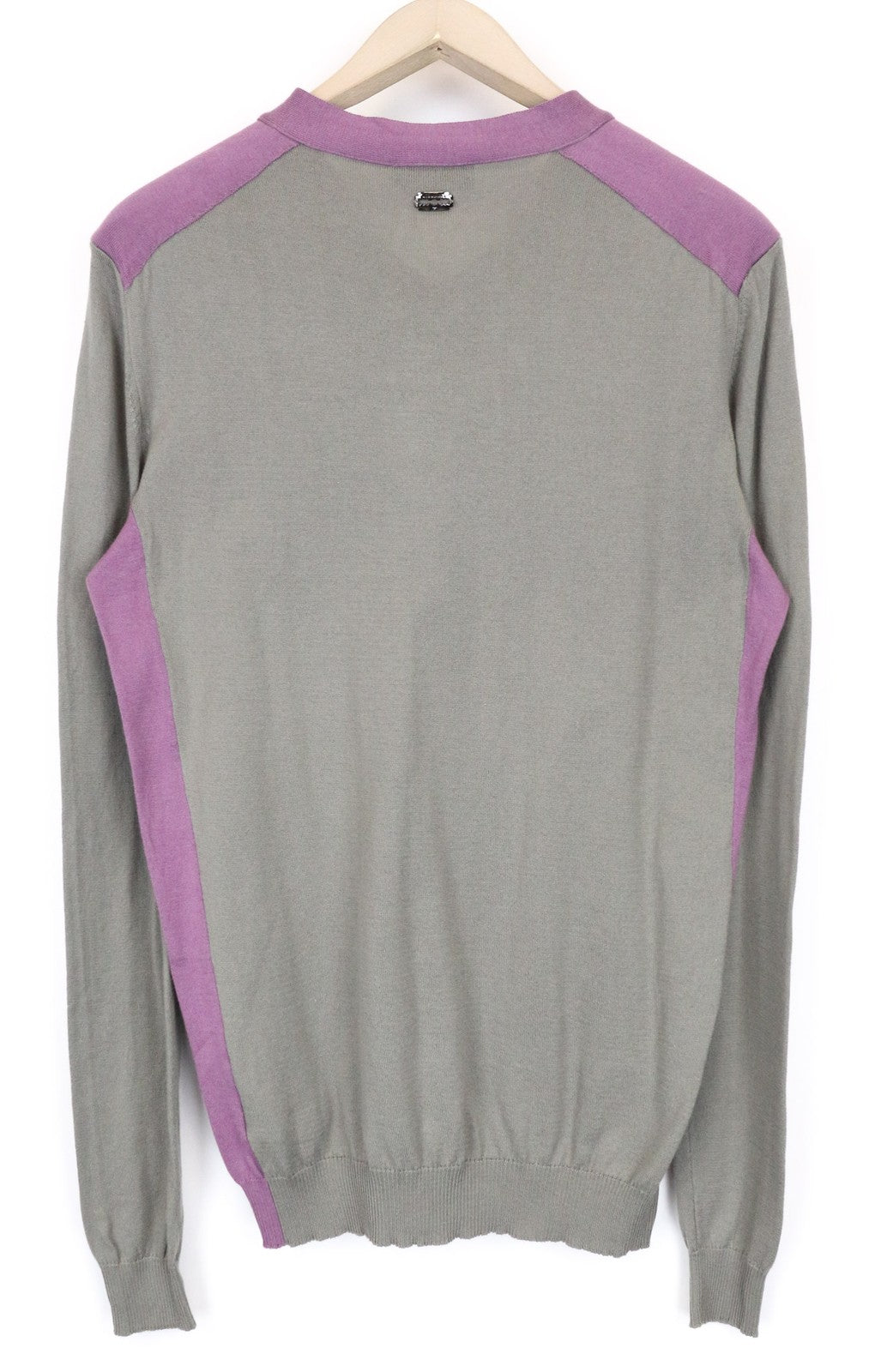 RICHMOND Men's Jumper IT50 Grey V-Neck Tight-Knit Patched Pure Cotton Sweater