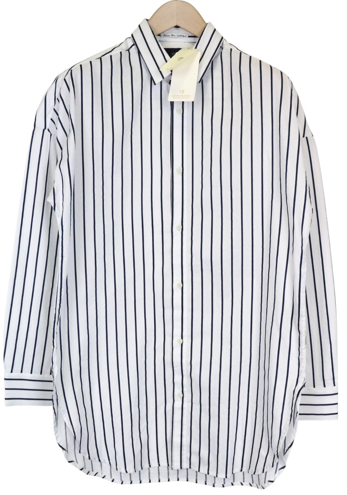 SCOTCH & SODA Men's Shirt M White Pure Cotton Pinstripe Long Classic Fitted