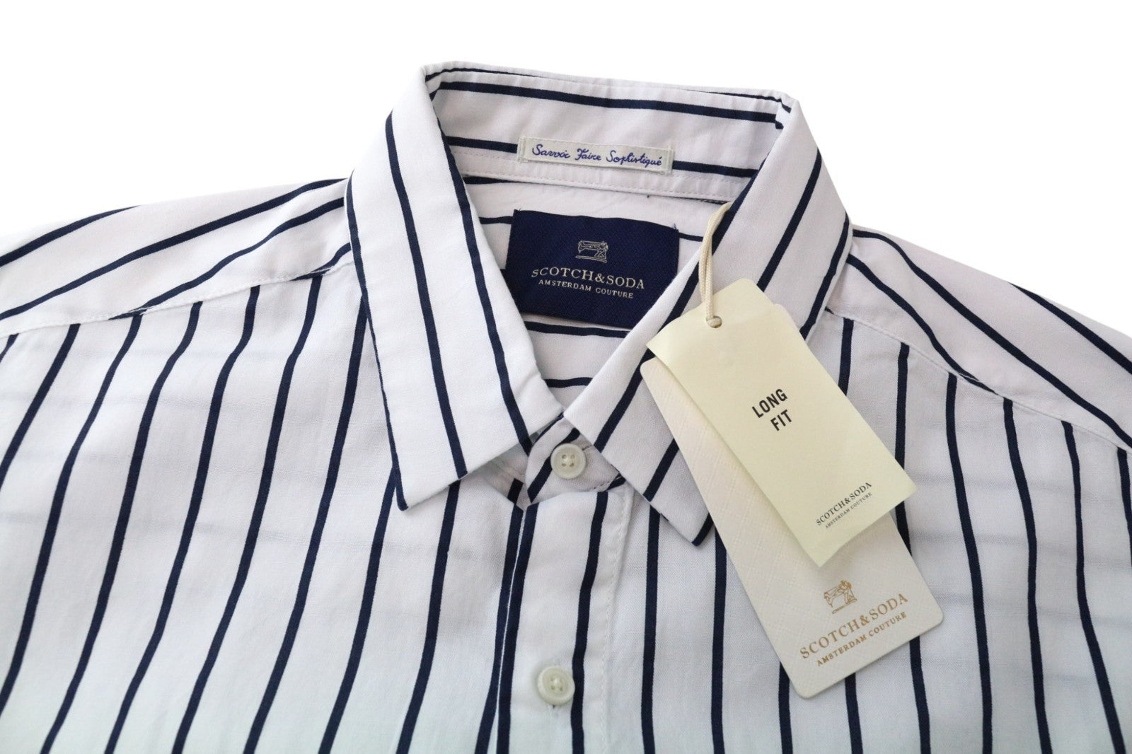SCOTCH & SODA Men's Shirt M White Pure Cotton Pinstripe Long Classic Fitted