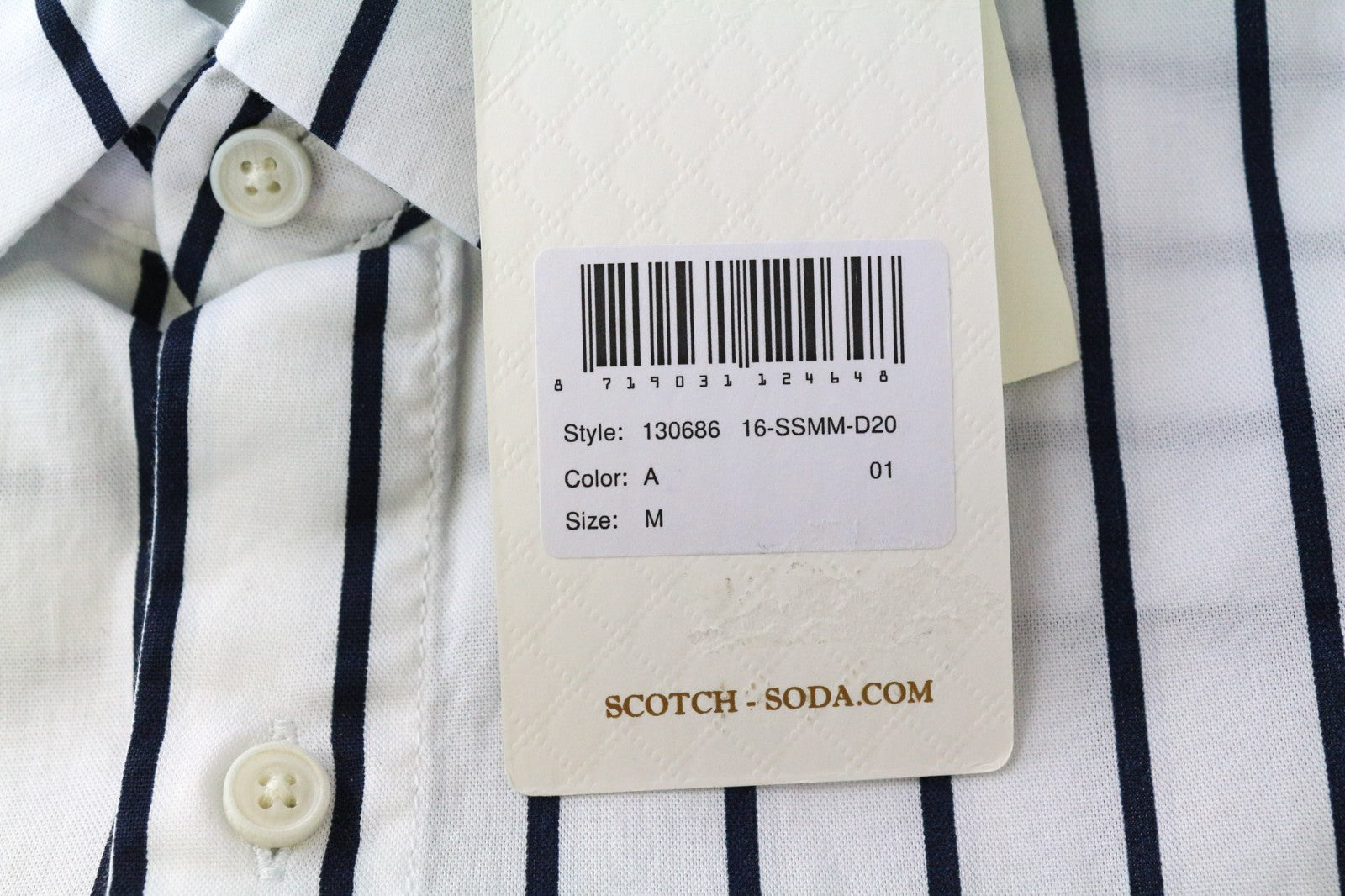 SCOTCH & SODA Men's Shirt M White Pure Cotton Pinstripe Long Classic Fitted