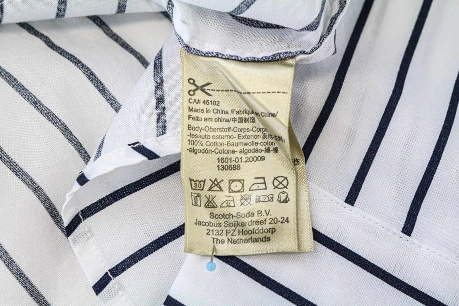 SCOTCH & SODA Men's Shirt M White Pure Cotton Pinstripe Long Classic Fitted