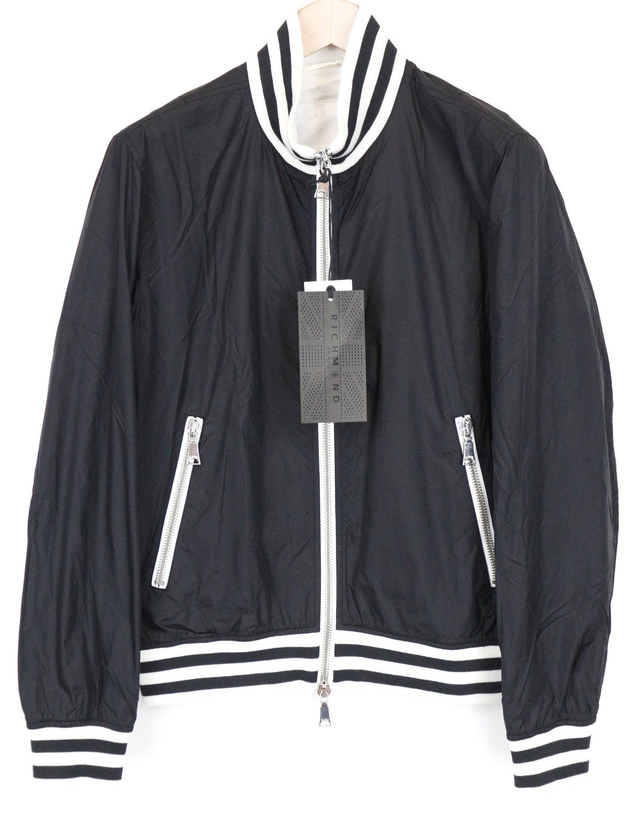 RICHMOND Men's Jacket 48 Black Casual Bomber Zipped Lightweight Long Sleeve