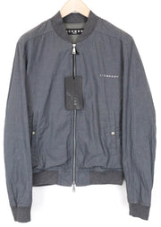 RICHMOND Men's Jacket 48 Grey Stripe Bomber Pure Cotton Lightweight Pattern