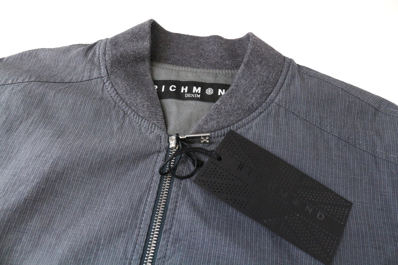 RICHMOND Men's Jacket 48 Grey Stripe Bomber Pure Cotton Lightweight Pattern