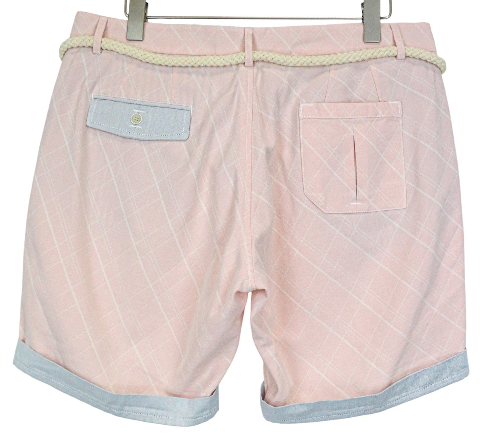 VKING Men's Shorts 52 Pink Summer Cotton Belted Pleated Pattern Turn-Up