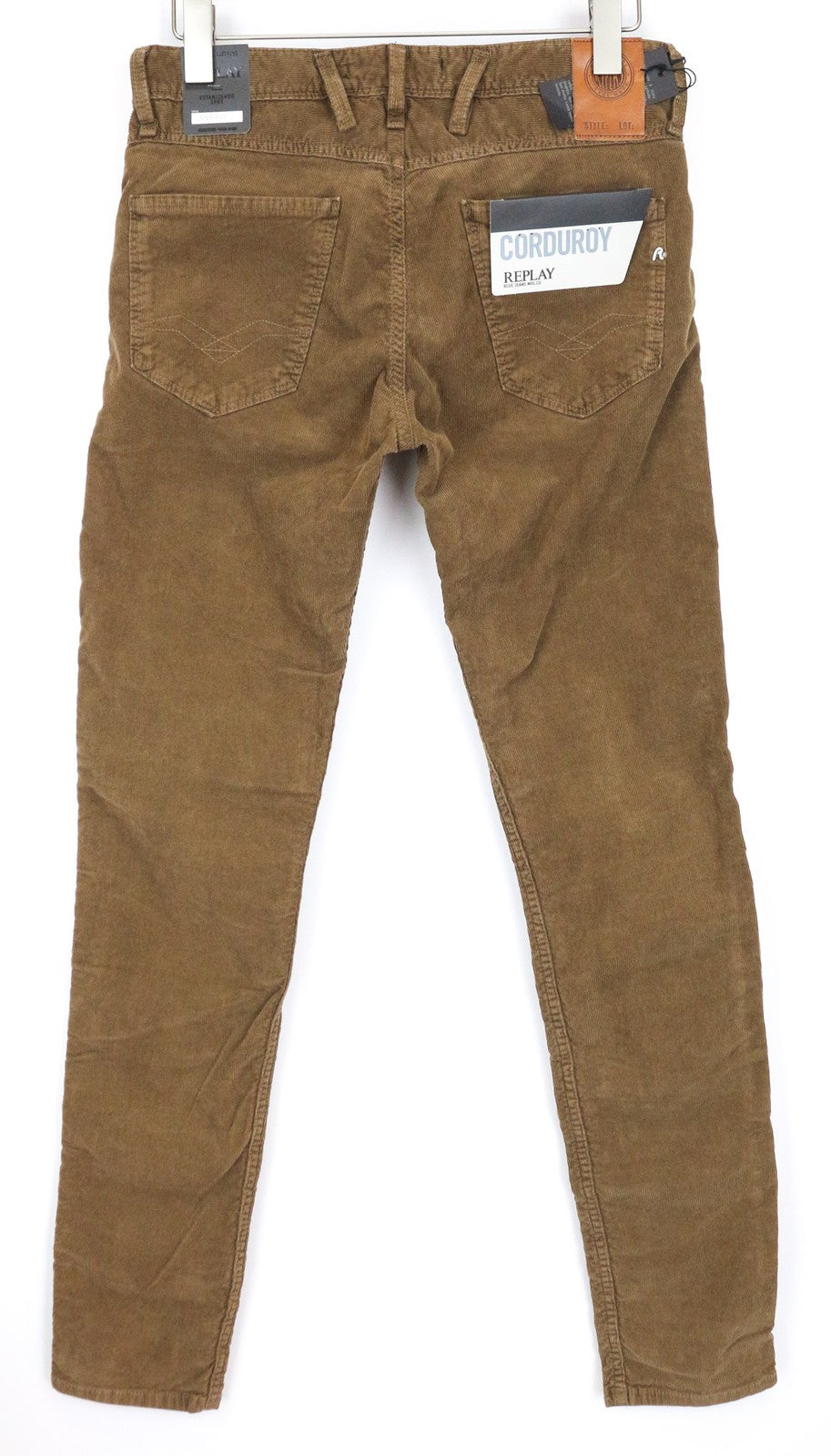 REPLAY Anbass Men's Corduroy Trousers W30/L34 Brown Casual Slim Stretch Cotton