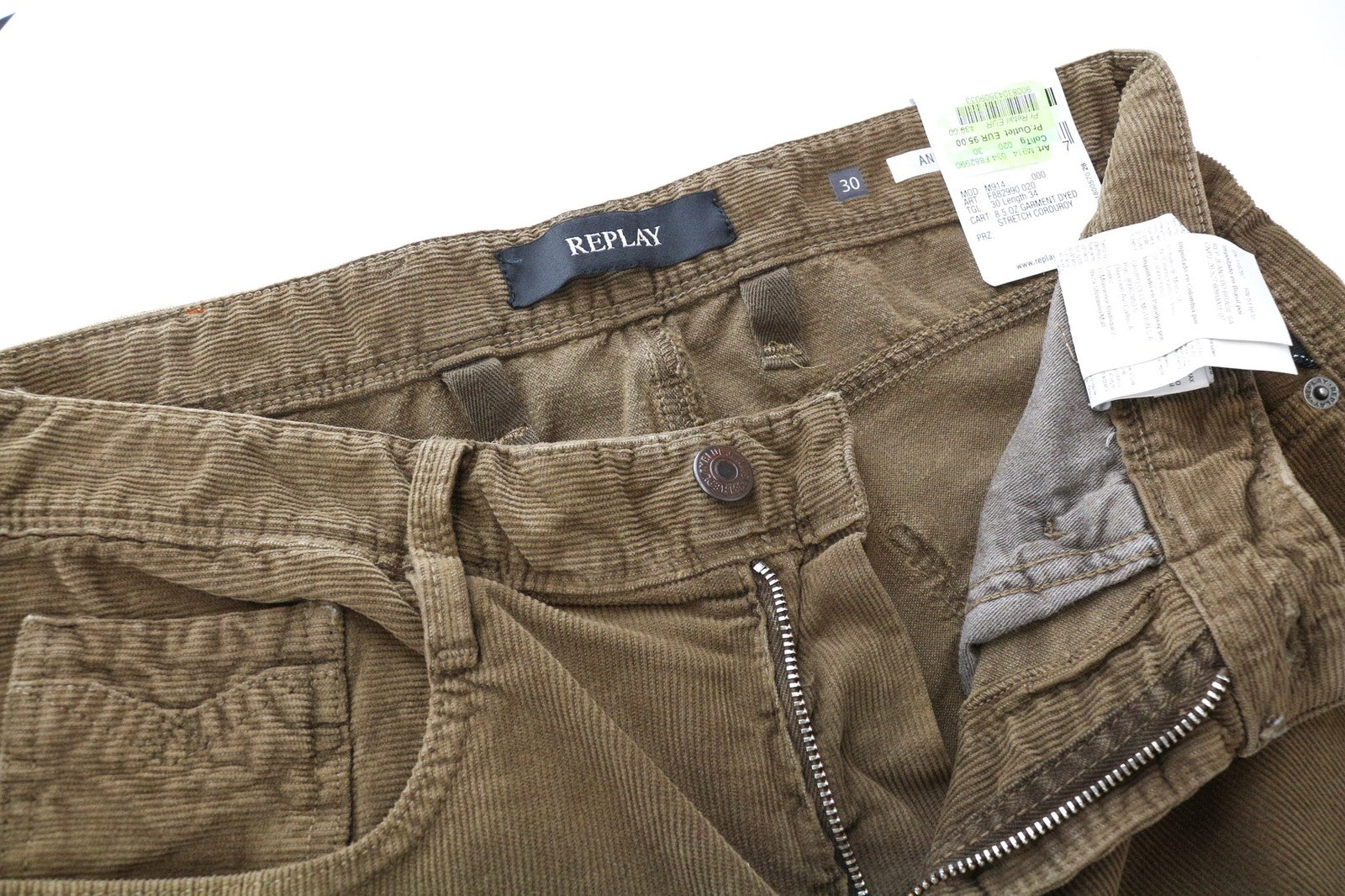 REPLAY Anbass Men's Corduroy Trousers W30/L34 Brown Casual Slim Stretch Cotton