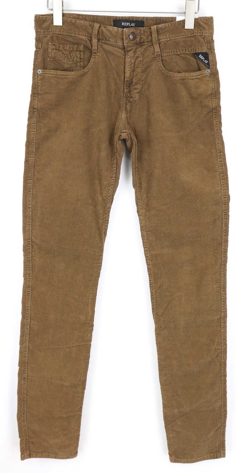 REPLAY Anbass Men's Corduroy Trousers W31/L34 Slim Fit Brown Stretch Cotton