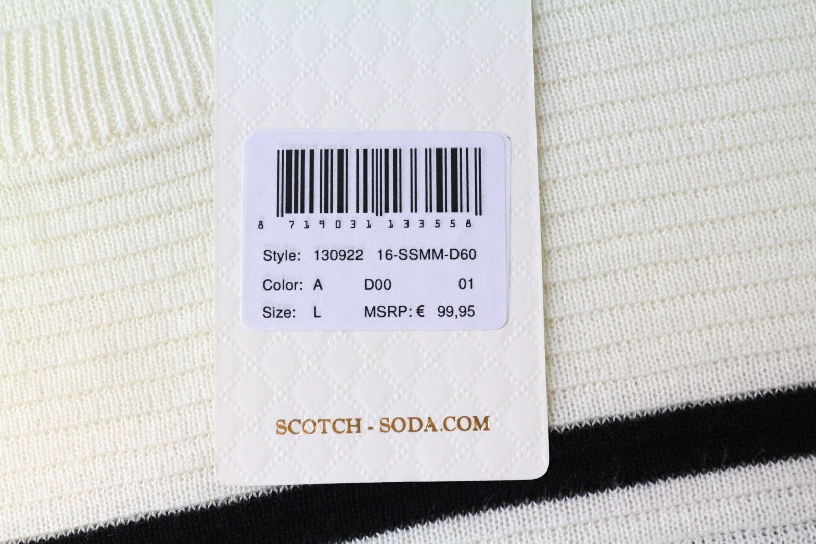 SCOTCH & SODA Ams Couture Men's Sweatshirt L Off-White Striped Cotton