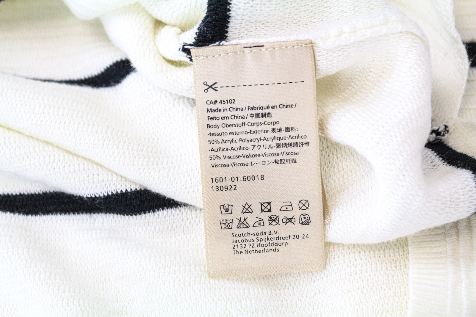 SCOTCH & SODA Ams Couture Men's Sweatshirt L Off-White Striped Cotton