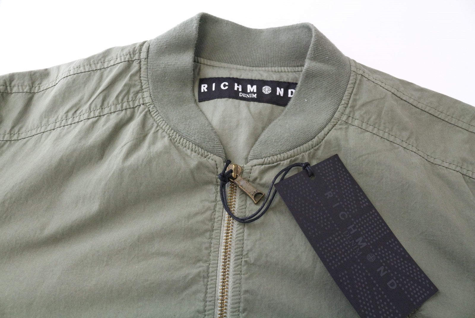 RICHMOND Men's Jacket IT48 Olive Green Pure Cotton Bomber Designer Patched