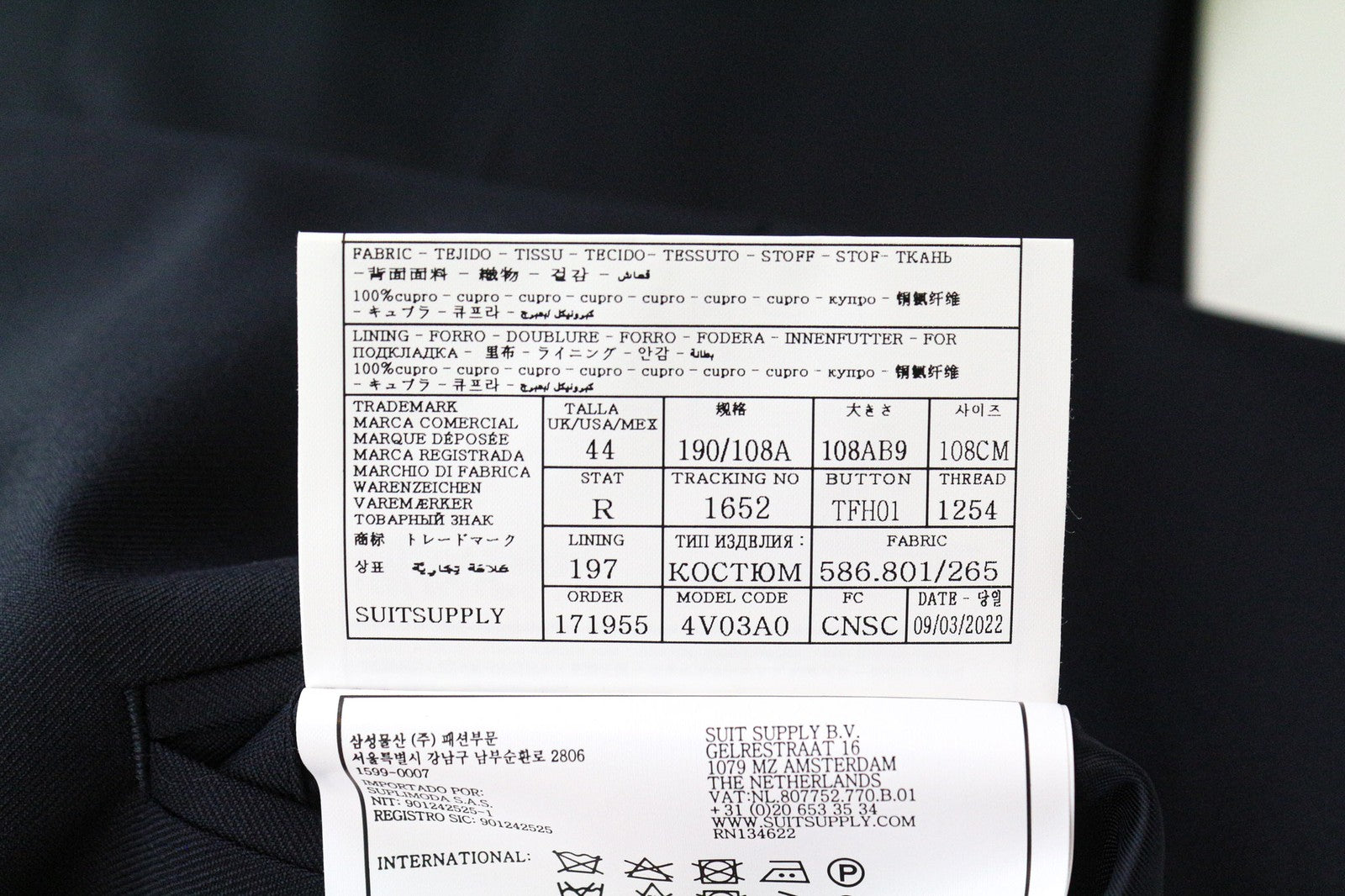 SUITSUPPLY Ferrara Men's Waistcoat UK44R Blue Slim Pure Wool V-Neck Twill Formal