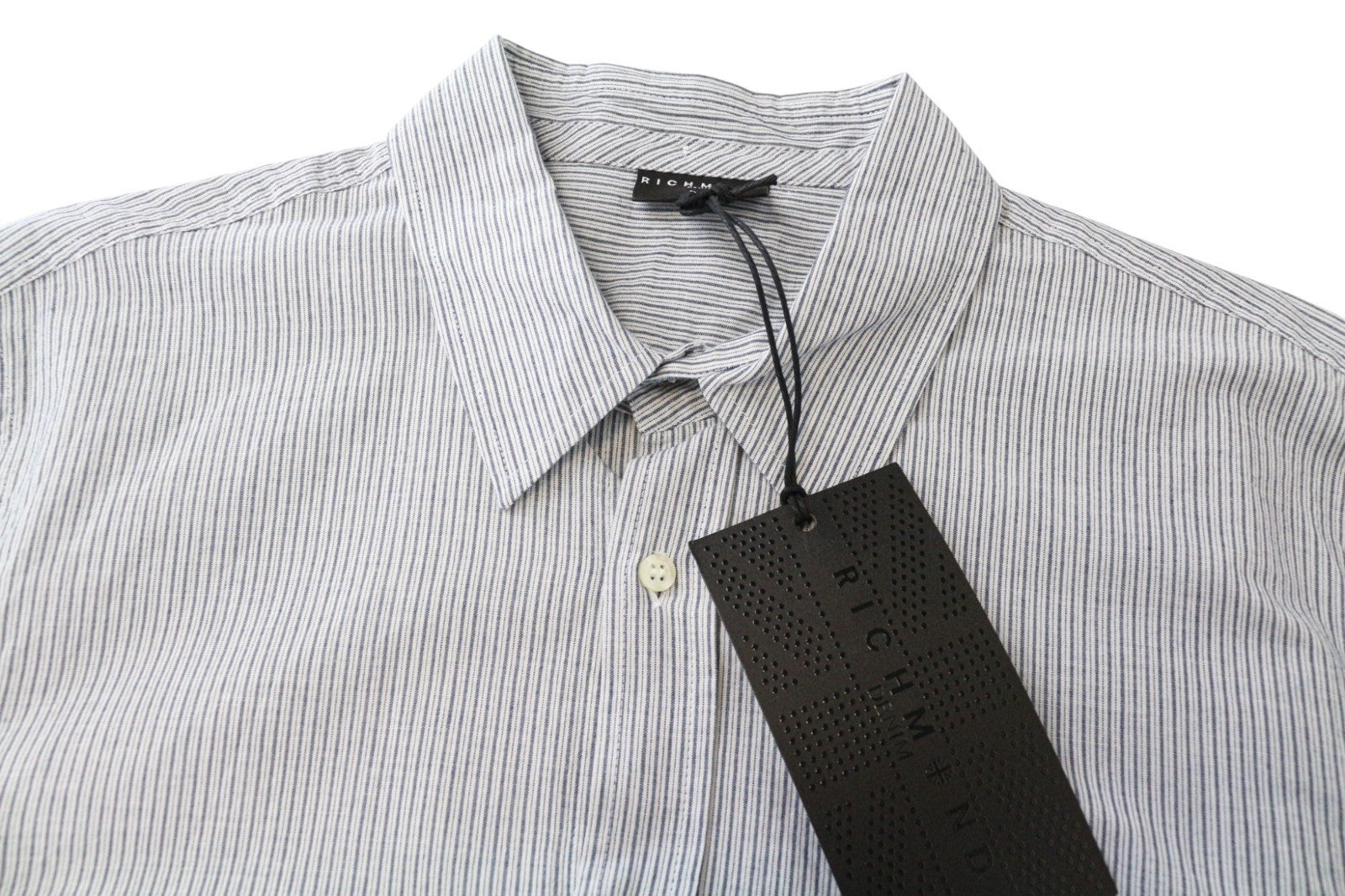 RICHMOND Men's Shirt L Blue Designer Cotton Striped Embroidered Logo Classic