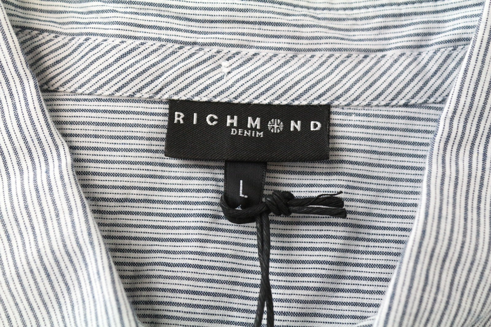 RICHMOND Men's Shirt L Blue Designer Cotton Striped Embroidered Logo Classic