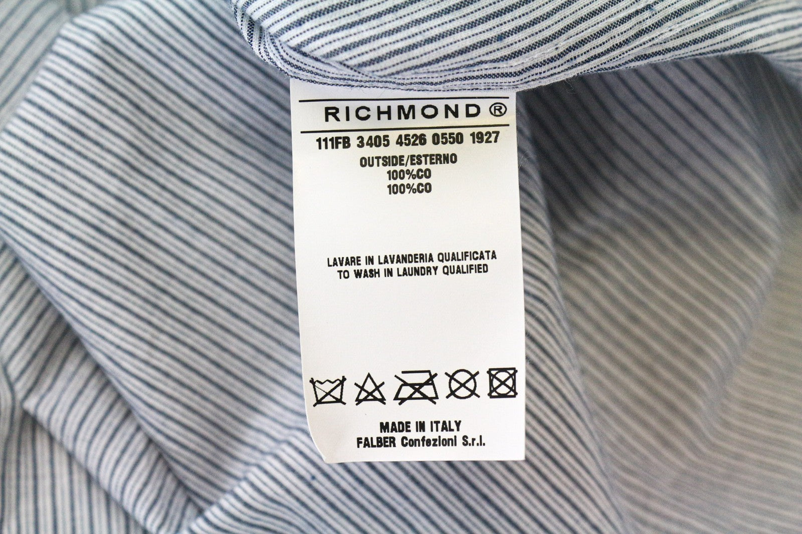 RICHMOND Men's Shirt L Blue Designer Cotton Striped Embroidered Logo Classic