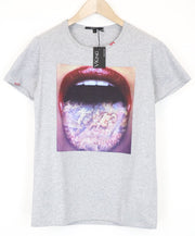 VKING Tattoo Language Men's T-Shirt S Grey Melange Graphic Jersey Pure Cotton