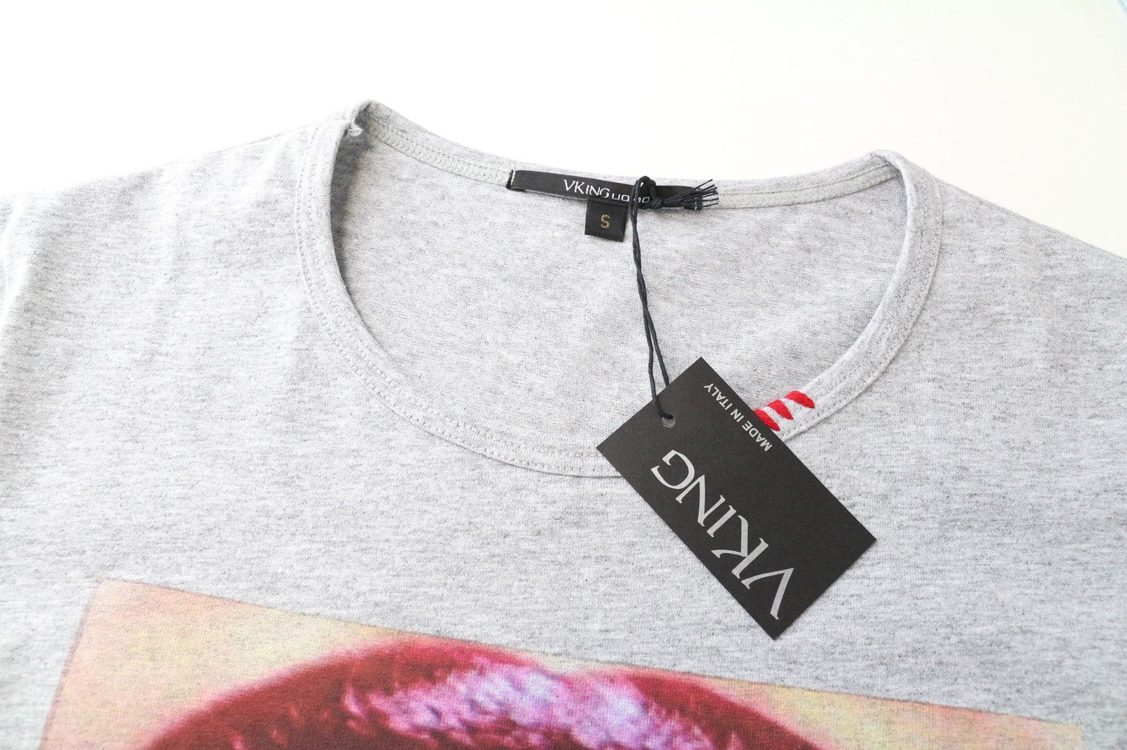 VKING Tattoo Language Men's T-Shirt S Grey Melange Graphic Jersey Pure Cotton