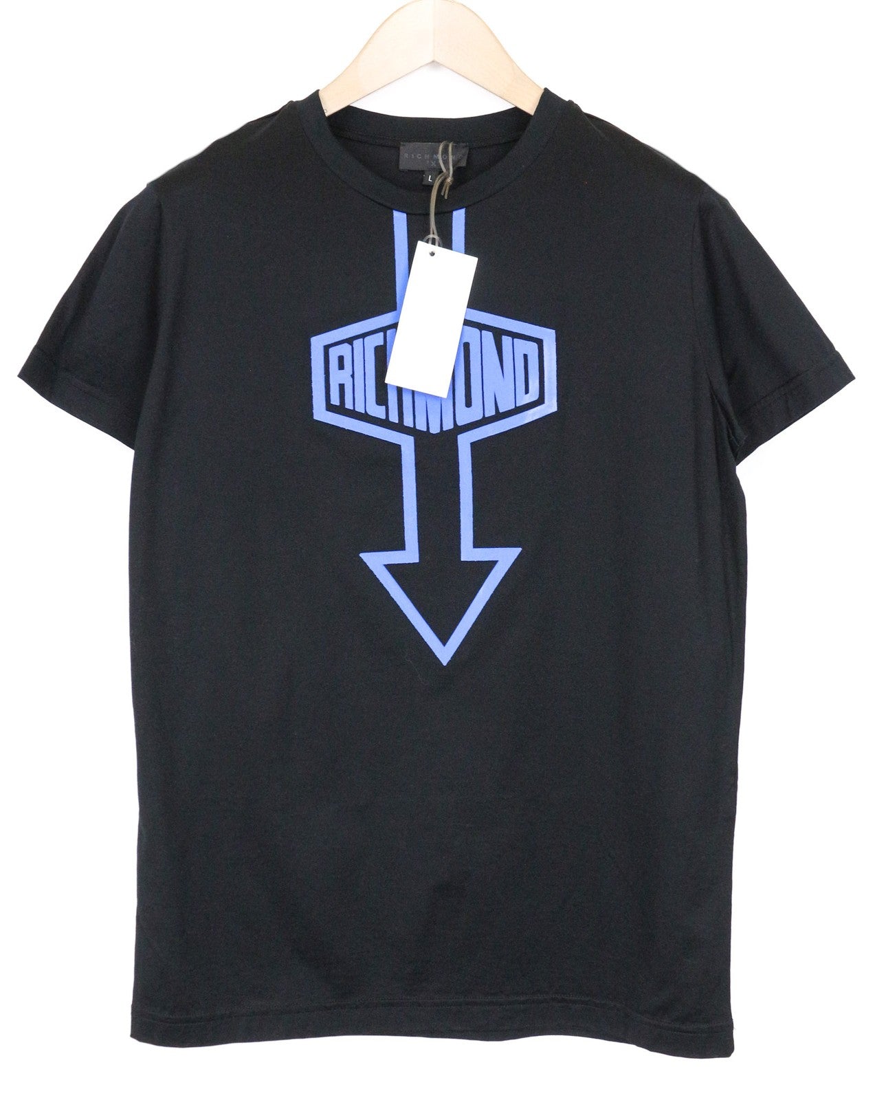 RICHMOND Men's T-Shirt L Black Crew Neck Jersey Cotton Graphic Logo Print