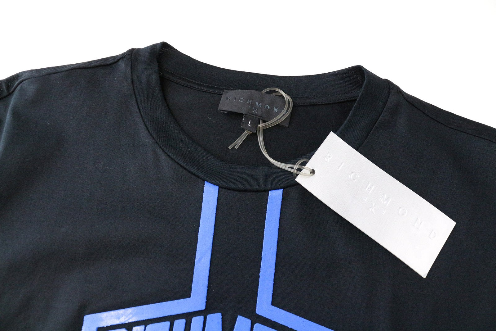 RICHMOND Men's T-Shirt L Black Crew Neck Jersey Cotton Graphic Logo Print