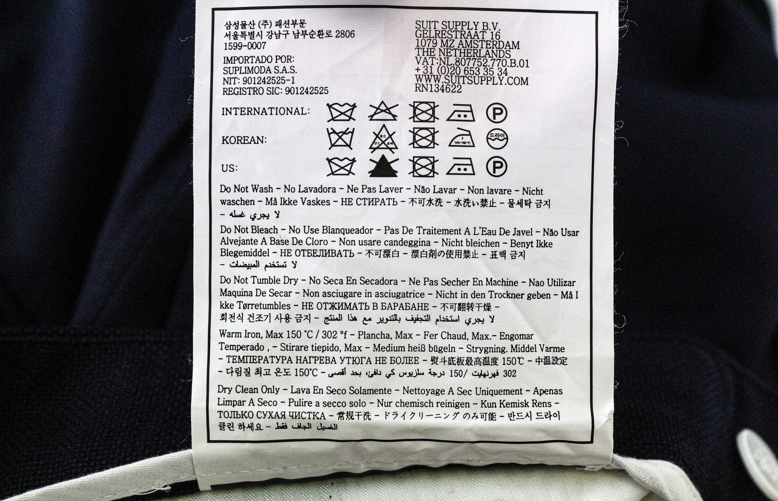 SUITSUPPLY Brescia Men's Trousers UK38S Navy Wool Stretch Slim Pleated Lined