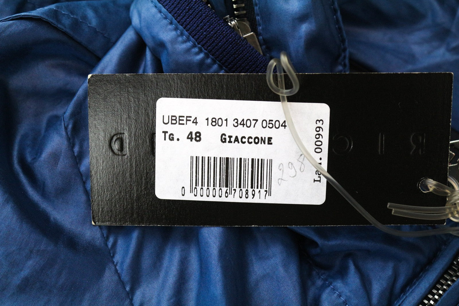 RICHMOND Men's Jacket 48 Blue Lightweight Hooded Zip Coat Long Sleeved