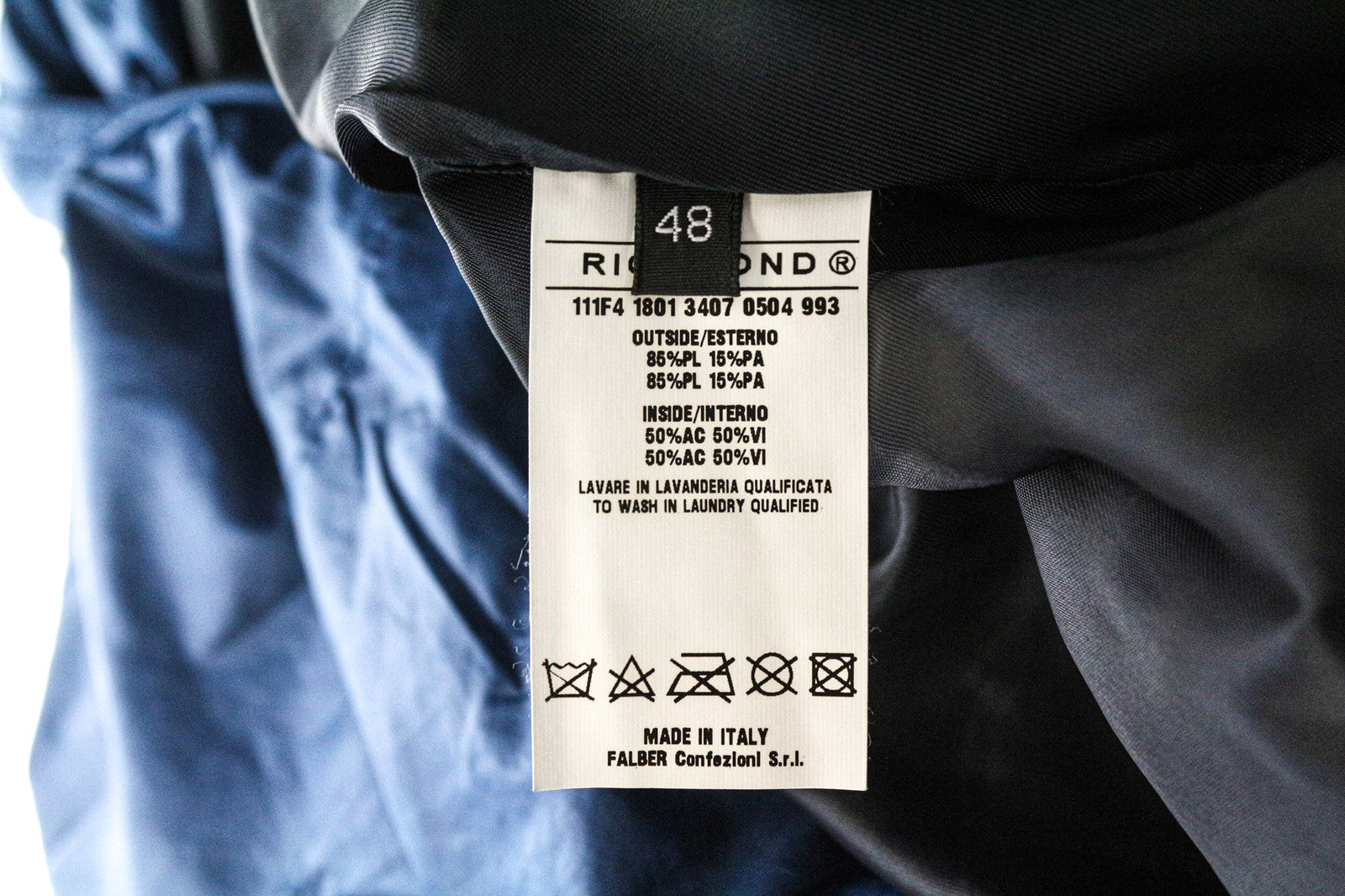 RICHMOND Men's Jacket 48 Blue Lightweight Hooded Zip Coat Long Sleeved