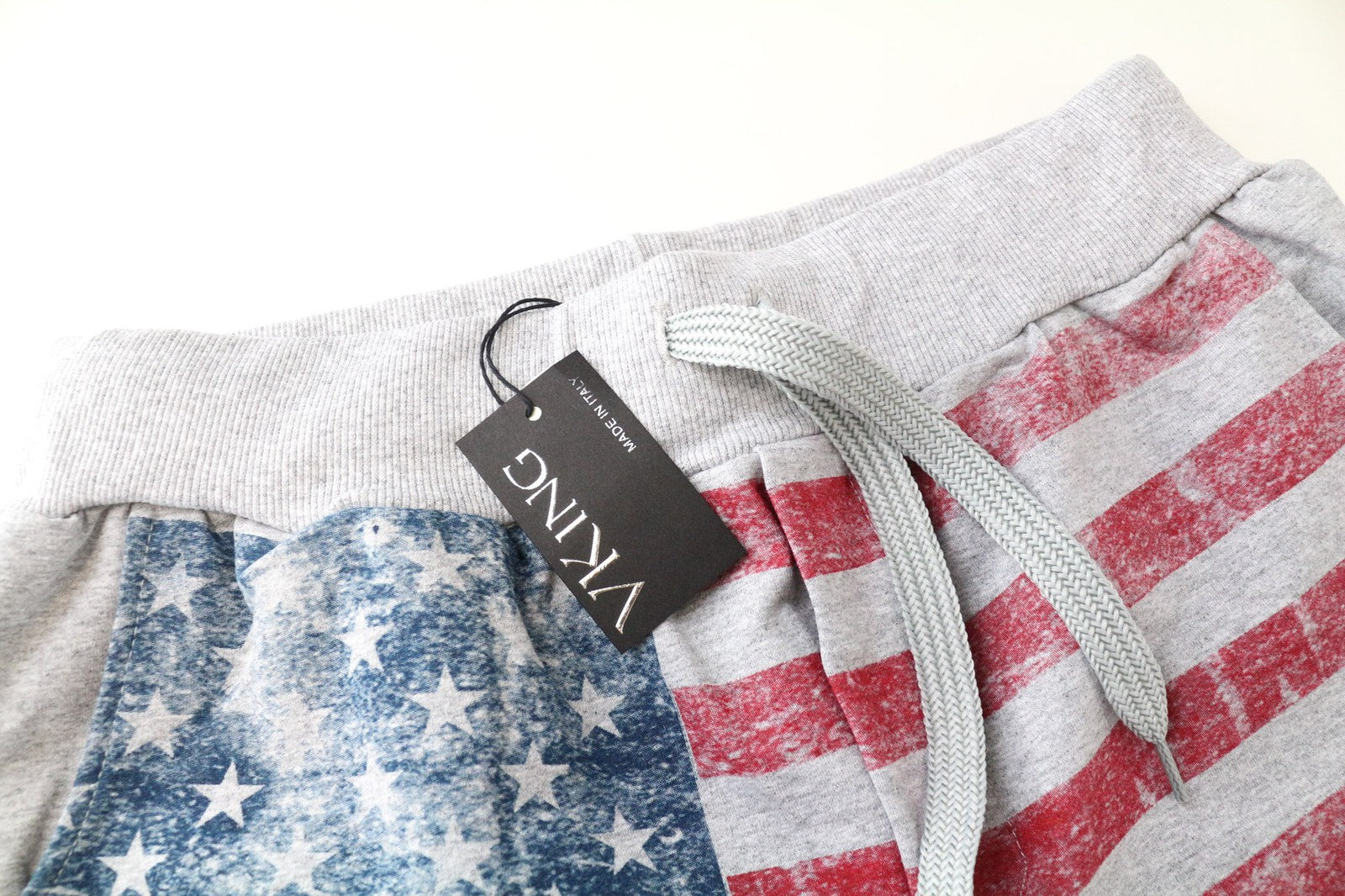 VKING Men's Shorts XL Grey Cotton Stretch Drawstring Pull-On Ripped Logo Faded