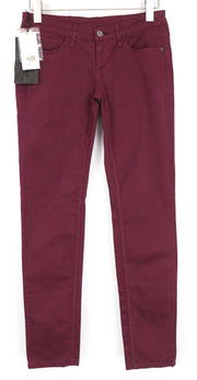 RICHMOND Punk Women's Trousers 28 Purple Slim Stretch Cotton Flat Front Casual