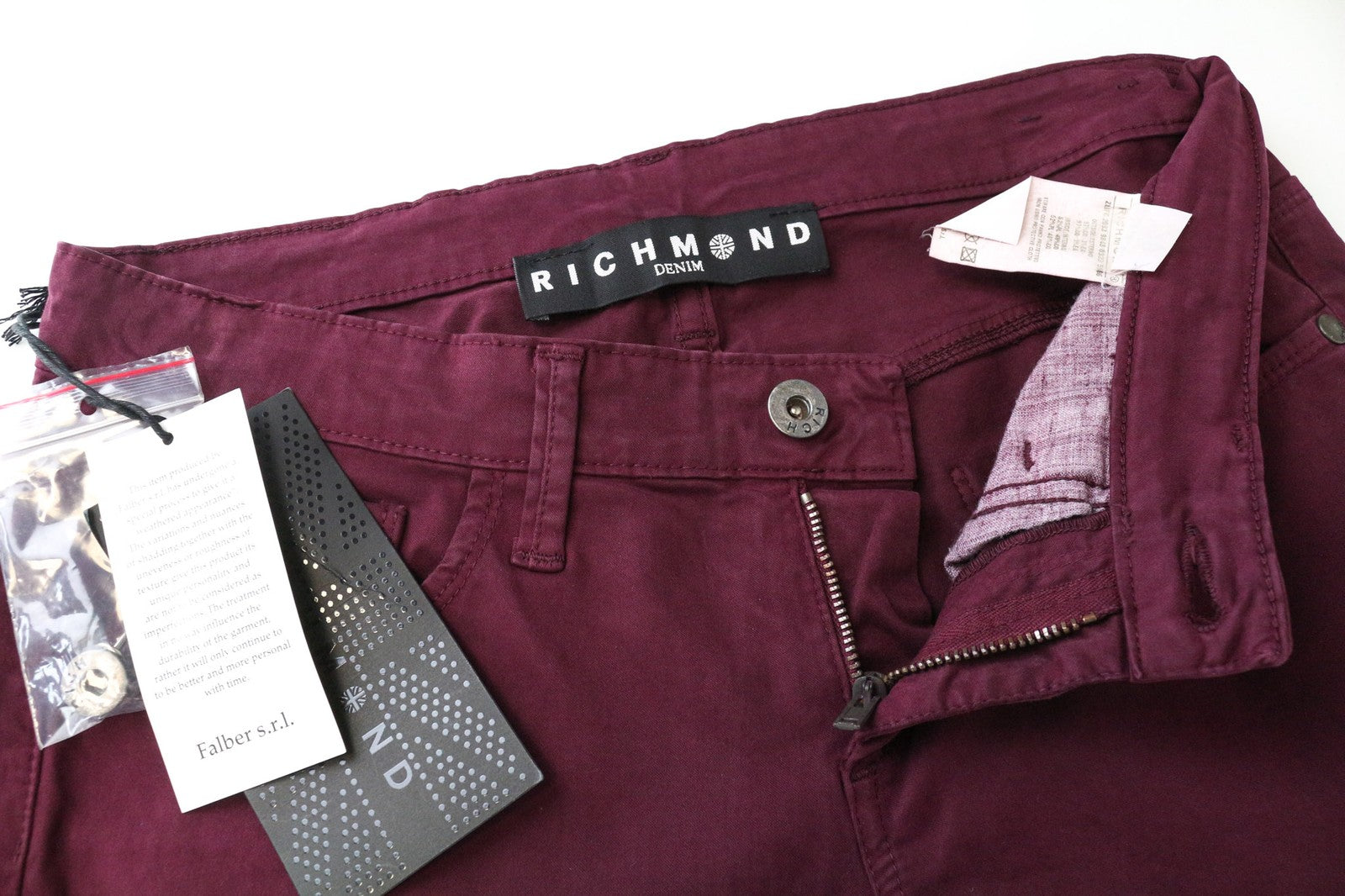 RICHMOND Punk Women's Trousers 28 Purple Slim Stretch Cotton Flat Front Casual