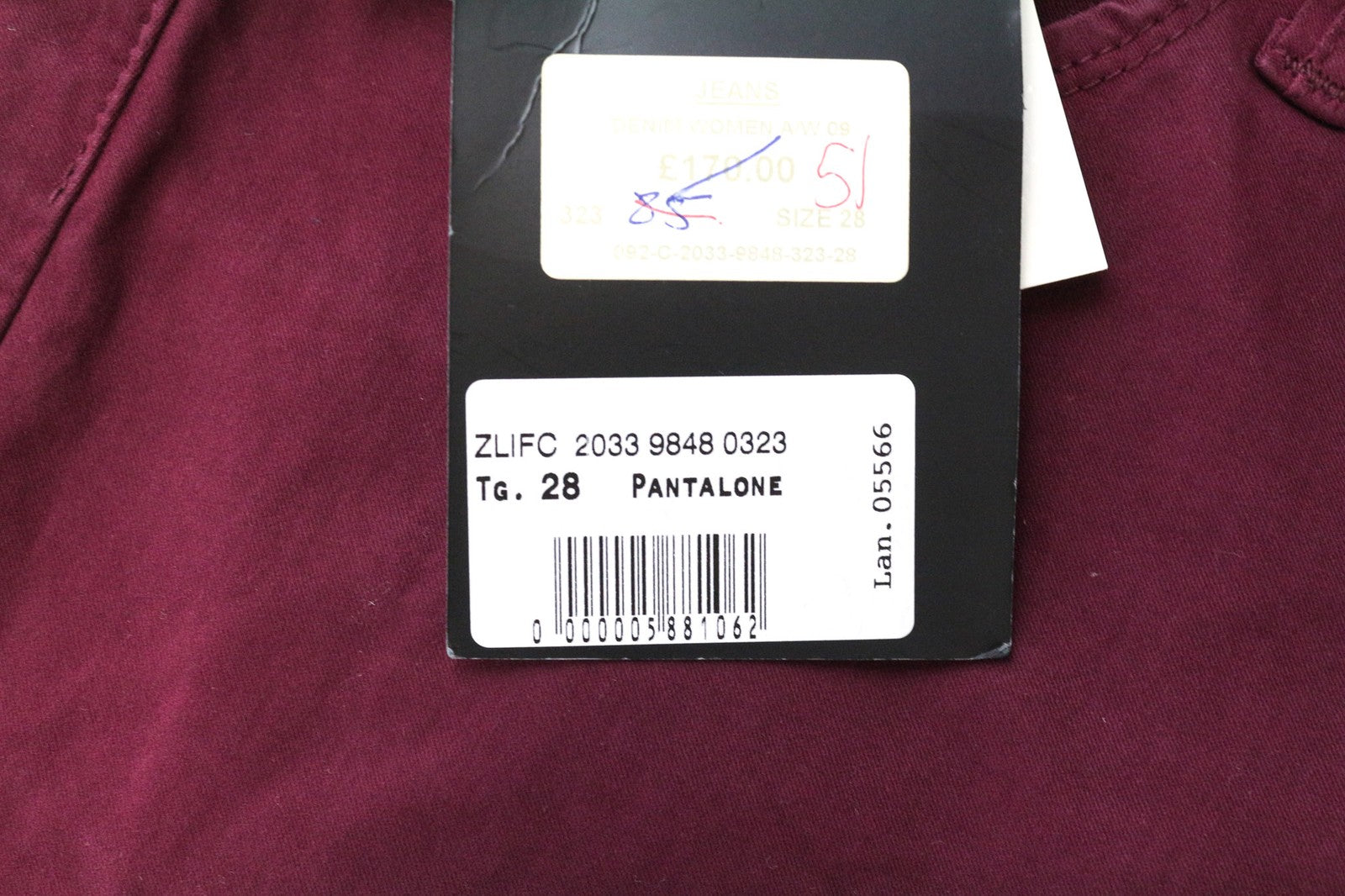 RICHMOND Punk Women's Trousers 28 Purple Slim Stretch Cotton Flat Front Casual