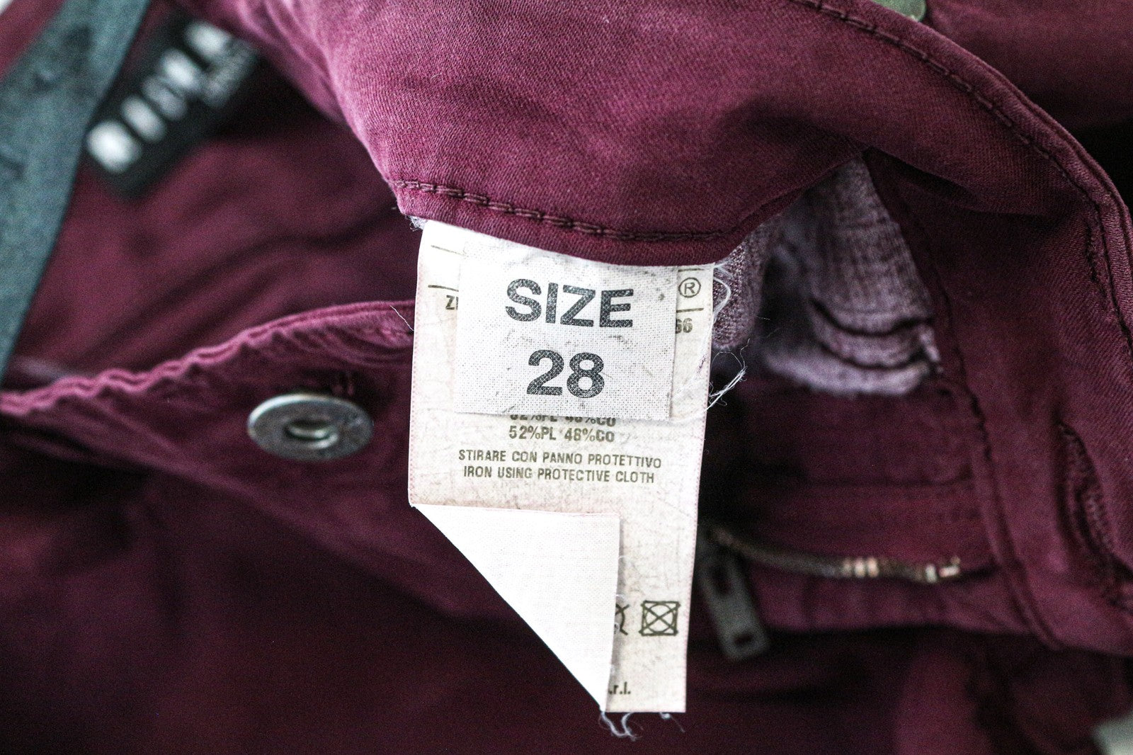 RICHMOND Punk Women's Trousers 28 Purple Slim Stretch Cotton Flat Front Casual