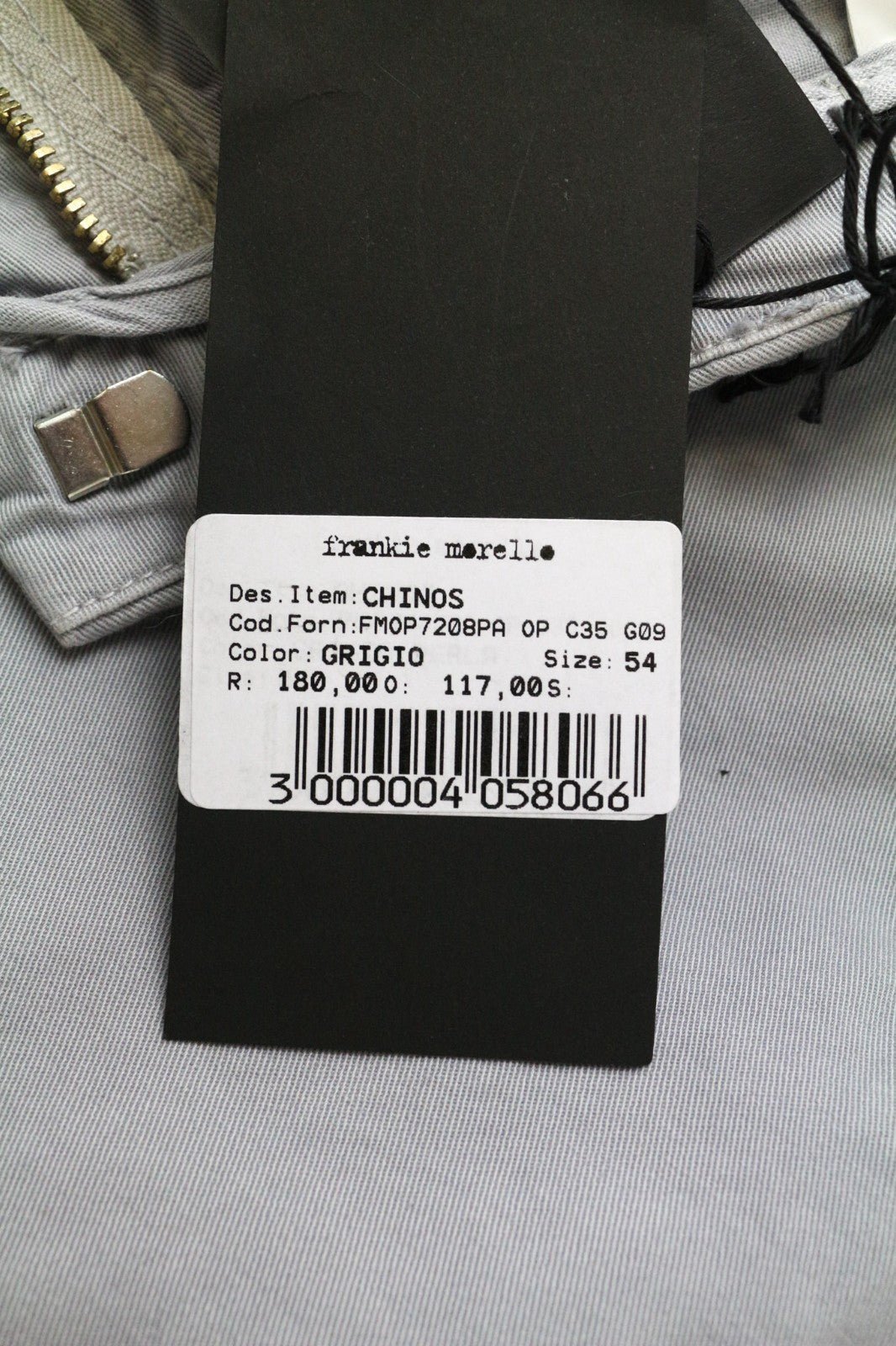 FRANKIE MORELLO Grigio Chiaro Men's Trousers 54 Light Grey Stretch Cotton Casual