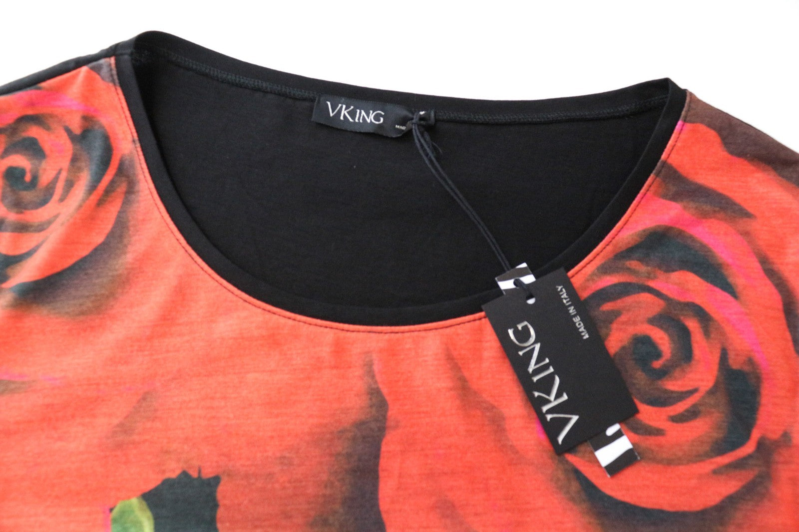VKING Men's T-Shirt L Red Black Washed Roses Graphic Pure Cotton Short Sleeve