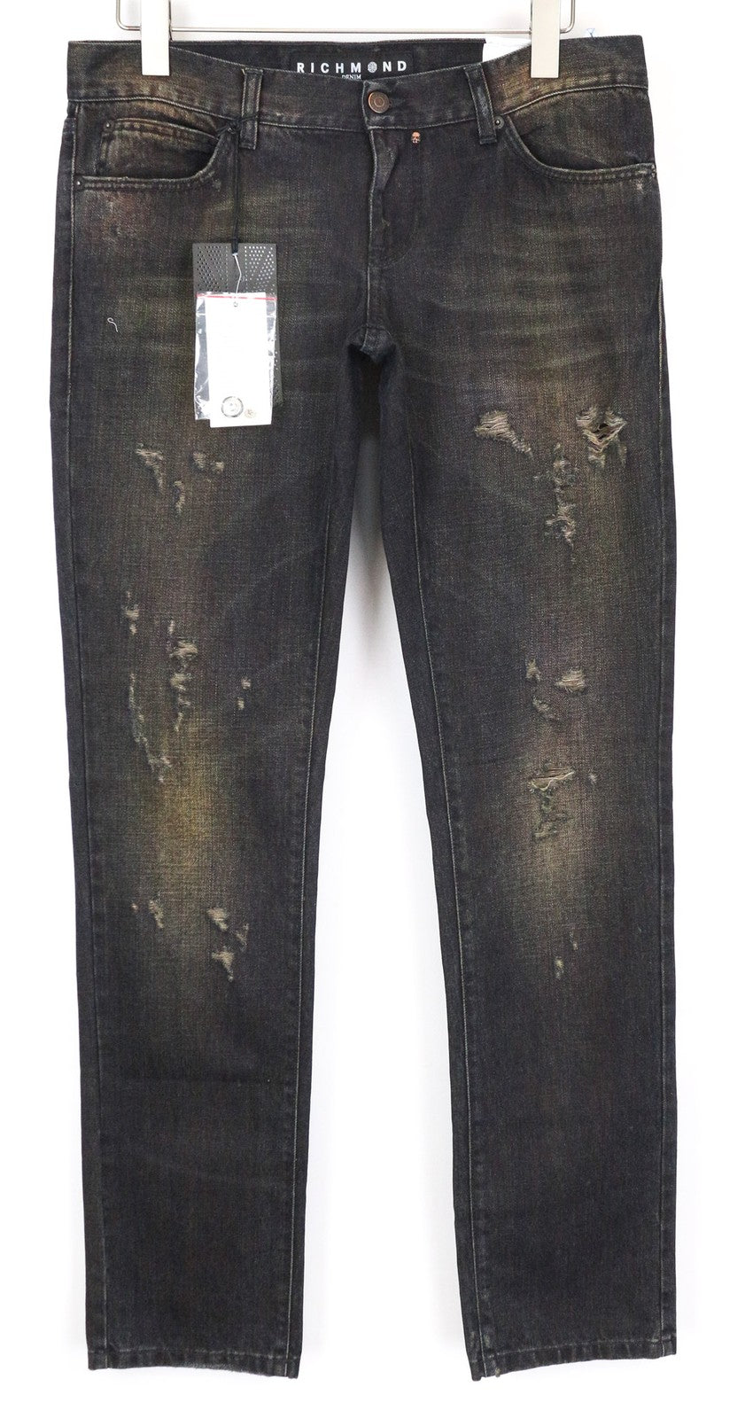 RICHMOND Men's Jeans W32 Dark Blue Aged Look Skinny Low Waist Pure Cotton
